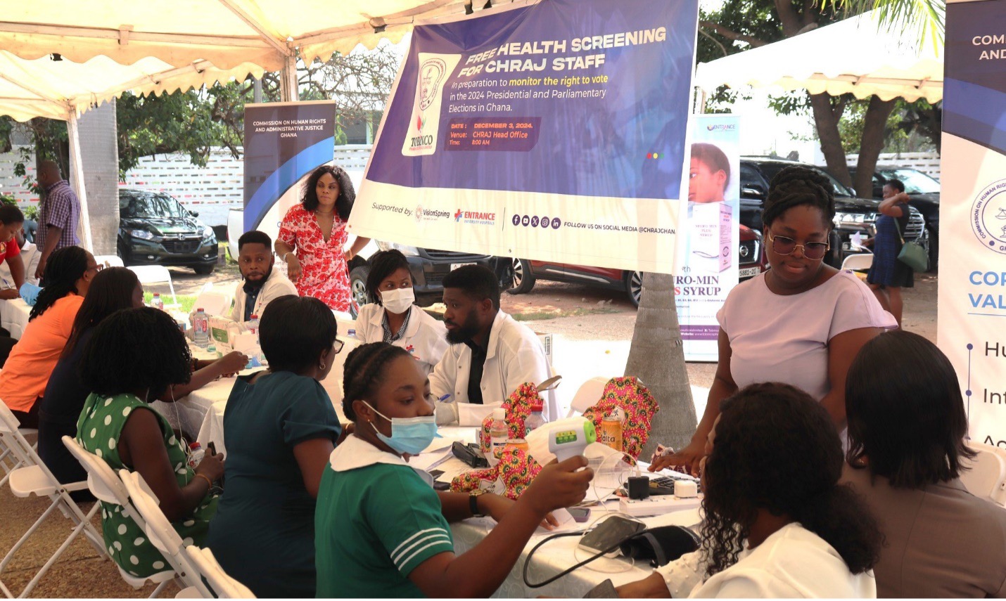 CHRAJ ORGANIZES FREE HEALTH SCREENING FOR STAFF AHEAD OF THE DECEMBER 2024 ELECTION OBSERVATION.